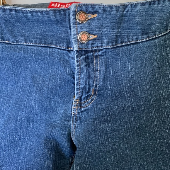 Vintage Y2K Dark Blue Denim Flare Leg Jeans Mid Rise Large 32 Bell Bottoms Pants - Picture 4 of 6